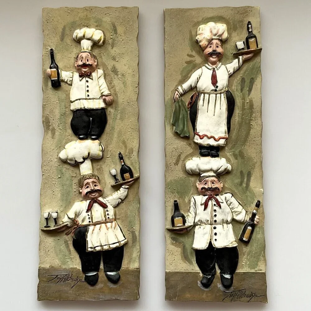 JOY ALLDREDGE ITALIAN CHEF WALL PLAQUES 3D WINE TILES